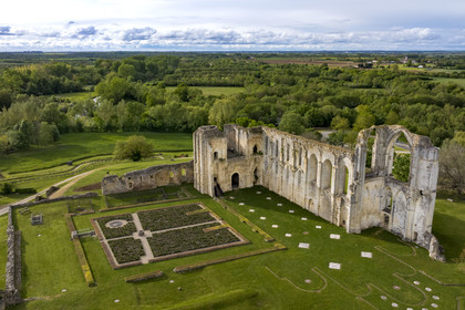 France, Vendée (85), Parc Interrégional du Marais Poitevin labellisé Grand Site de France, Maillezais, vestiges de l'abbaye Saint-Pierre de Maillezais (vue aérienne)