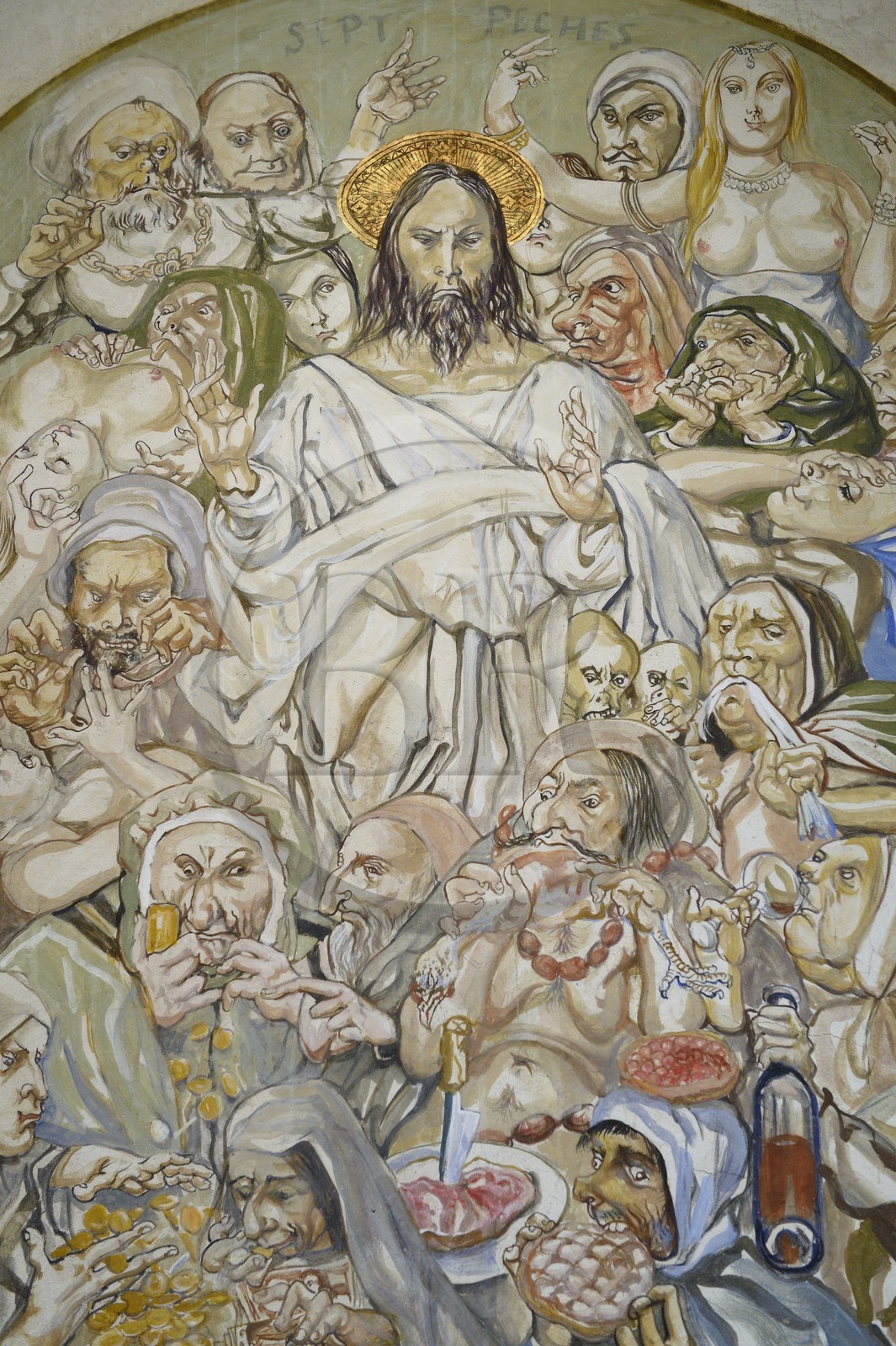 France, Marne (51), Reims, la chapelle Notre-Dame de la Paix ou chapelle Foujita, peintures de Leonard Foujita, les sept pechés capitaux