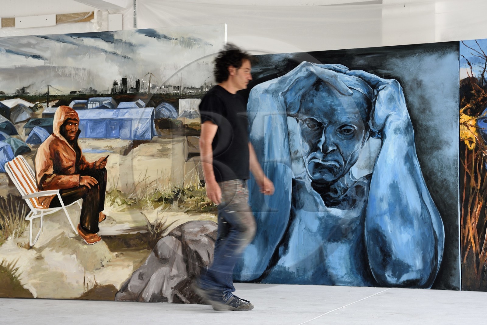 France, Val-de-Marne (94), Yvry-sur-Seine, Atelier de Fred Kleinberg, travail pour l'exposition Odyssée