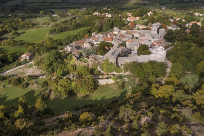France, Aveyron, Causses and the Cévennes, cultural landscape of Mediterranean agro-pastoralism, listed as World Heritage by UNESCO, La Couvertoirade, labelled Les Plus Beaux Villages de France (The Most Beautiful Villages of France), fortified village on the Larzac plateau (aerial view)