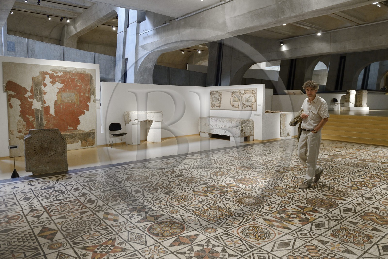 France, Rhône (69), Lyon, site historique classé Patrimoine Mondial de l'UNESCO, colline de Fourvière, musée gallo-romain de Fourvière, mosaïque aux Svastikas qui provient d'une grande maison au sommet de la colline de Fourvière