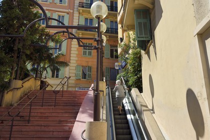 Principality of Monaco, Monaco, la Condamine district, escalator between Pr. Caroline street and Millo Street