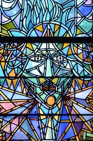 France, Moselle, Metz, Saint-Maximin church home to the only known stained glass windows designed by Jean Cocteau, self-portrait of Jean Cocteau