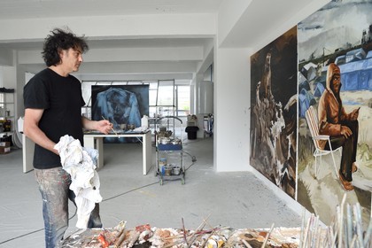 France, Val-de-Marne (94), Yvry-sur-Seine, Atelier de Fred Kleinberg, travail pour l'exposition Odyssée