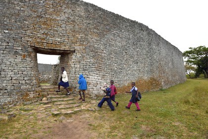 Zimbabwe, Masvingo province, the ruins of the archaeological site of Great Zimbabwe, UNESCO World Heritage List, 10th-15th century, exterior wall west entrance of the Great Enclosure