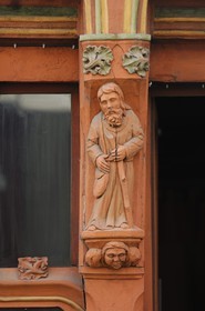 France, Indre et Loire, Tours, half-timbered house with decorated beam in Rue Colbert