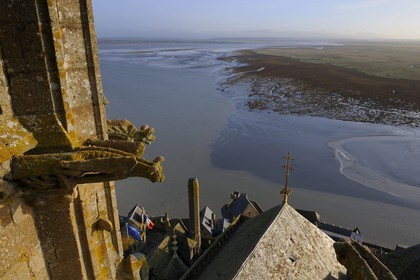France, Manche, the abbey of Mont Saint Michel, listed as World Heritage by UNESCO, the gargoyles of the church
