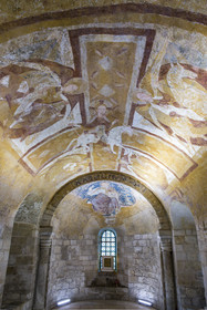 France, Yonne, Auxerre, Saint-Etienne Cathedral, fresco of Christ on horseback from the vault of the Romanesque crypt (12th century)