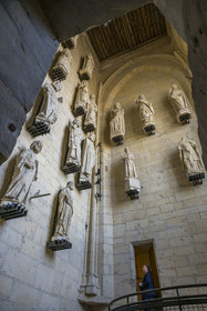 France, Nièvre, Nevers, Saint Cyr et Sainte Julitte cathedral, inside of the tour Bohier, storage of the original statues after their replacement by copies on the exterior facades to preserve them