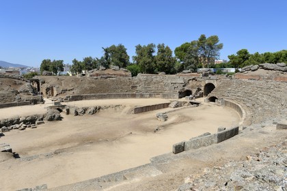 Spain, Estremadura, Merida, Roman amphitheater from the 1st century BC, listed as World Heritage by UNESCO