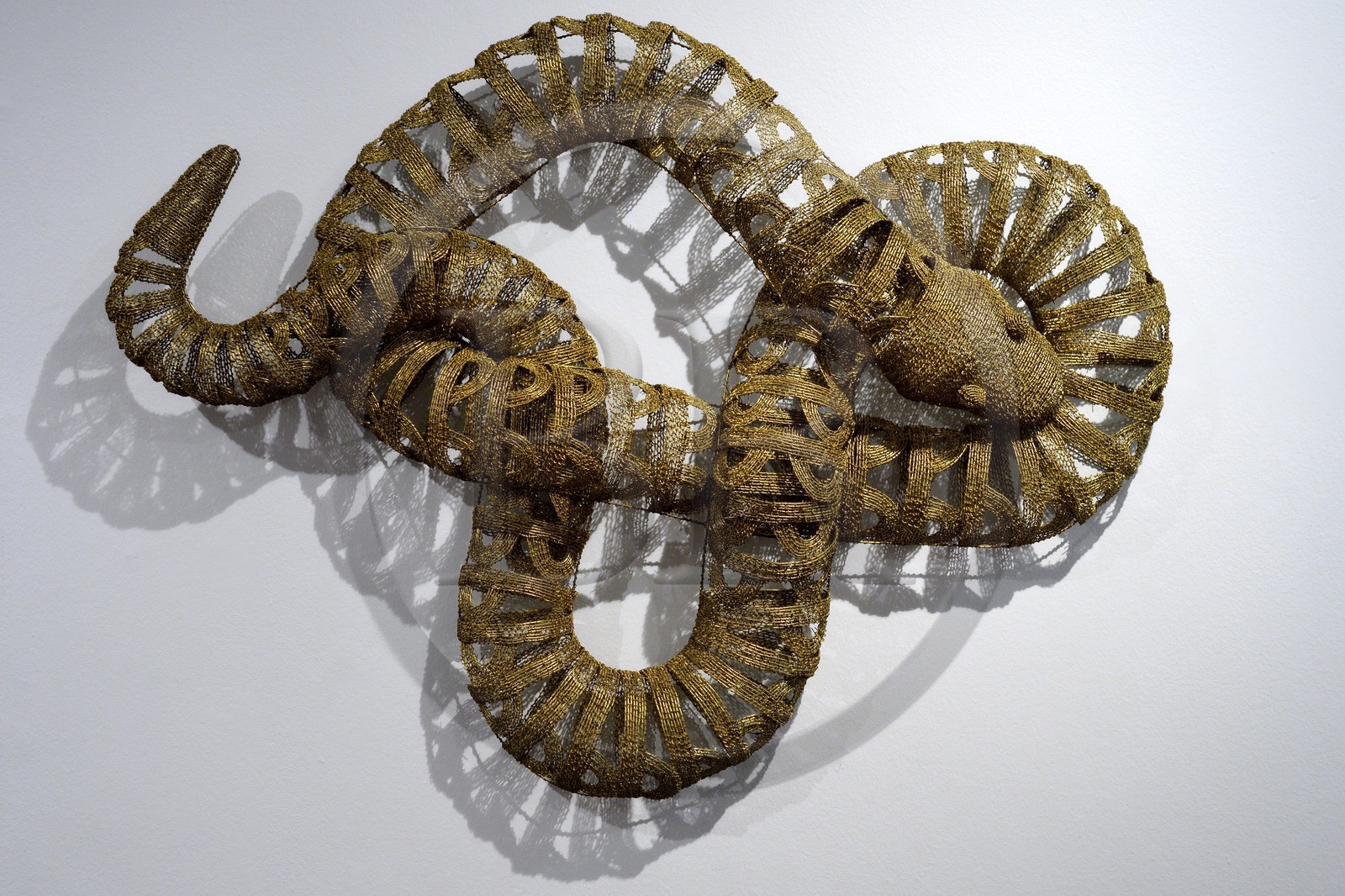 Afrique du Sud, province de Gauteng, Johannesburg, la Standard Bank Gallery, Dans le Tissage (In the Weave), une exposition d'œuvres de Walter Oltmann, l'un des artistes les plus connus d'Afrique du Sud, Sleeping Serpent (Fils de laiton) 2001