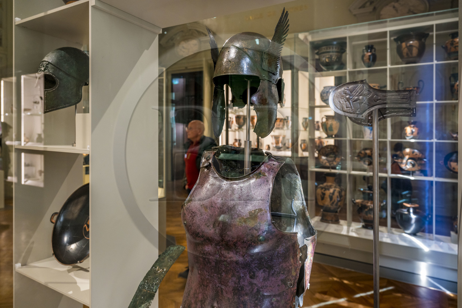 France, Paris (75), Bibliothèque Nationale de France (National Library of France), Richelieu site, the Luynes Hall, armor of an Italic warrior, southern Italy between 350 and 300 BC.