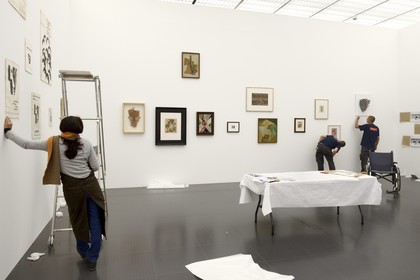 France, Moselle, Metz, Amphitheatre district, Centre Pompidou Metz, art center designed by architects Shigeru Ban and Jean de Gastines, installation of the Hans Richter exhibition