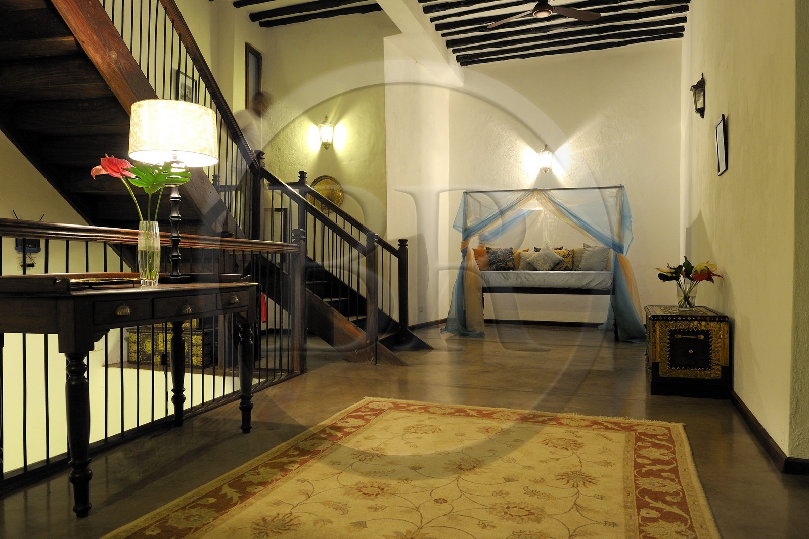 Tanzanie, archipel de Zanzibar, île de Unguja (Zanzibar), ville de Zanzibar, Stone Town, classé Patrimoine Mondial de l' UNESCO, l’hôtel de charme Kisiwa House dans une maison traditionnelle du quartier de Baghani