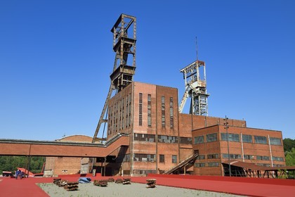 France, Moselle, Petite Rosselle, carreau Wendel museum, mine shafts headframe Wendel 1 and 2