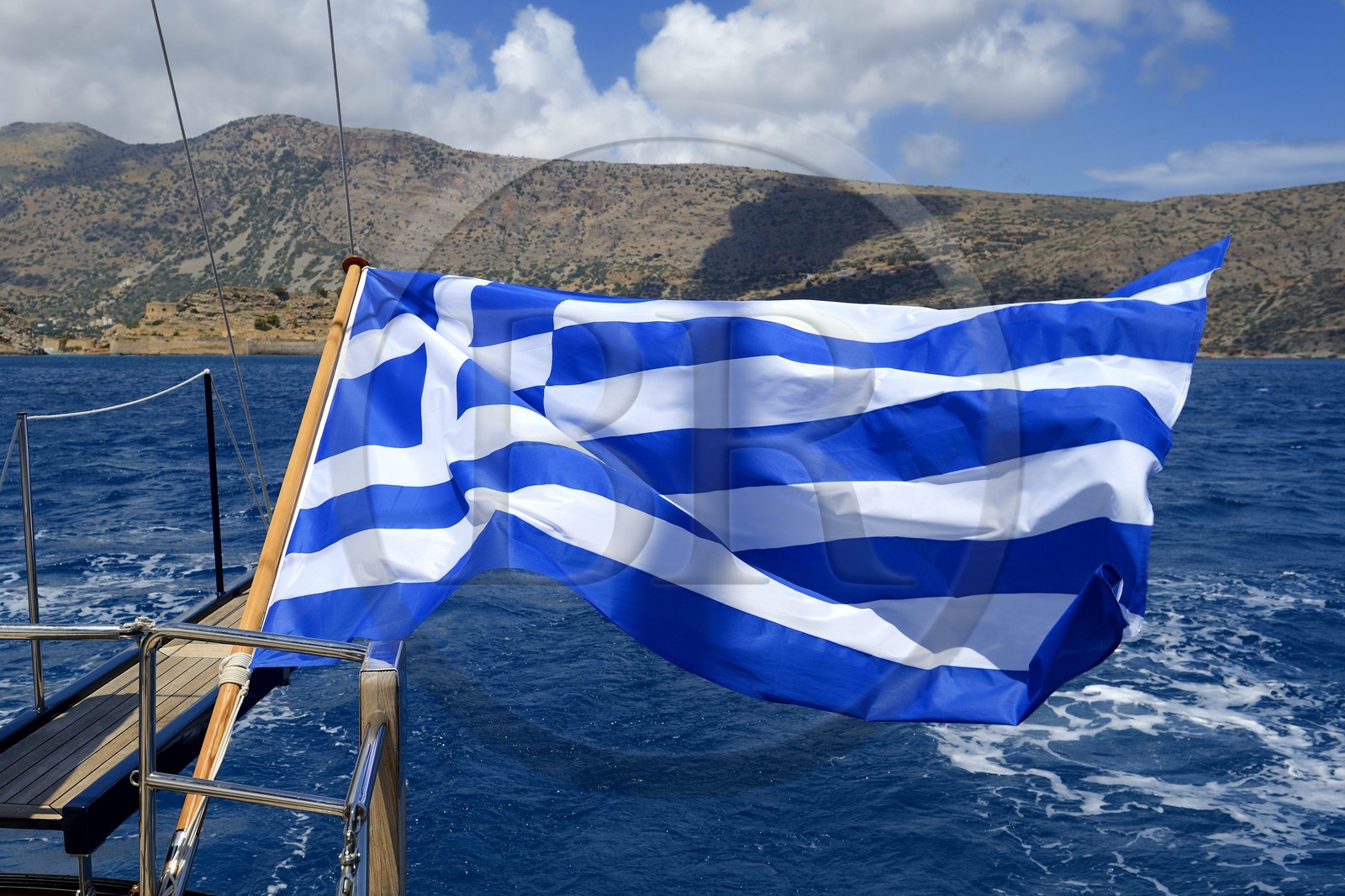 Greece, Crete, Agios Nikolaos region, Elounda, 22 meters sailing boat, greek flag