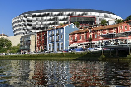 Spain, Basque Country, Biscay Province, Bilbao, the San Mamés Stadium (2013) by architect Norman Foster next to the Ria de Bilbao