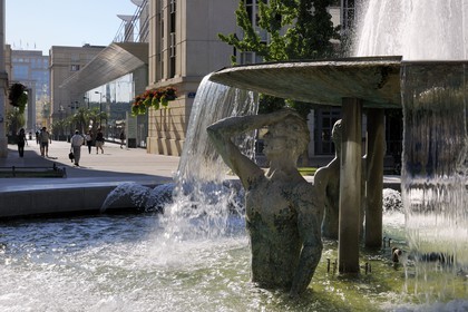 France, Herault, Montpellier, Antigone District by the architect Ricardo Bofill, fountain on Thessalie square
