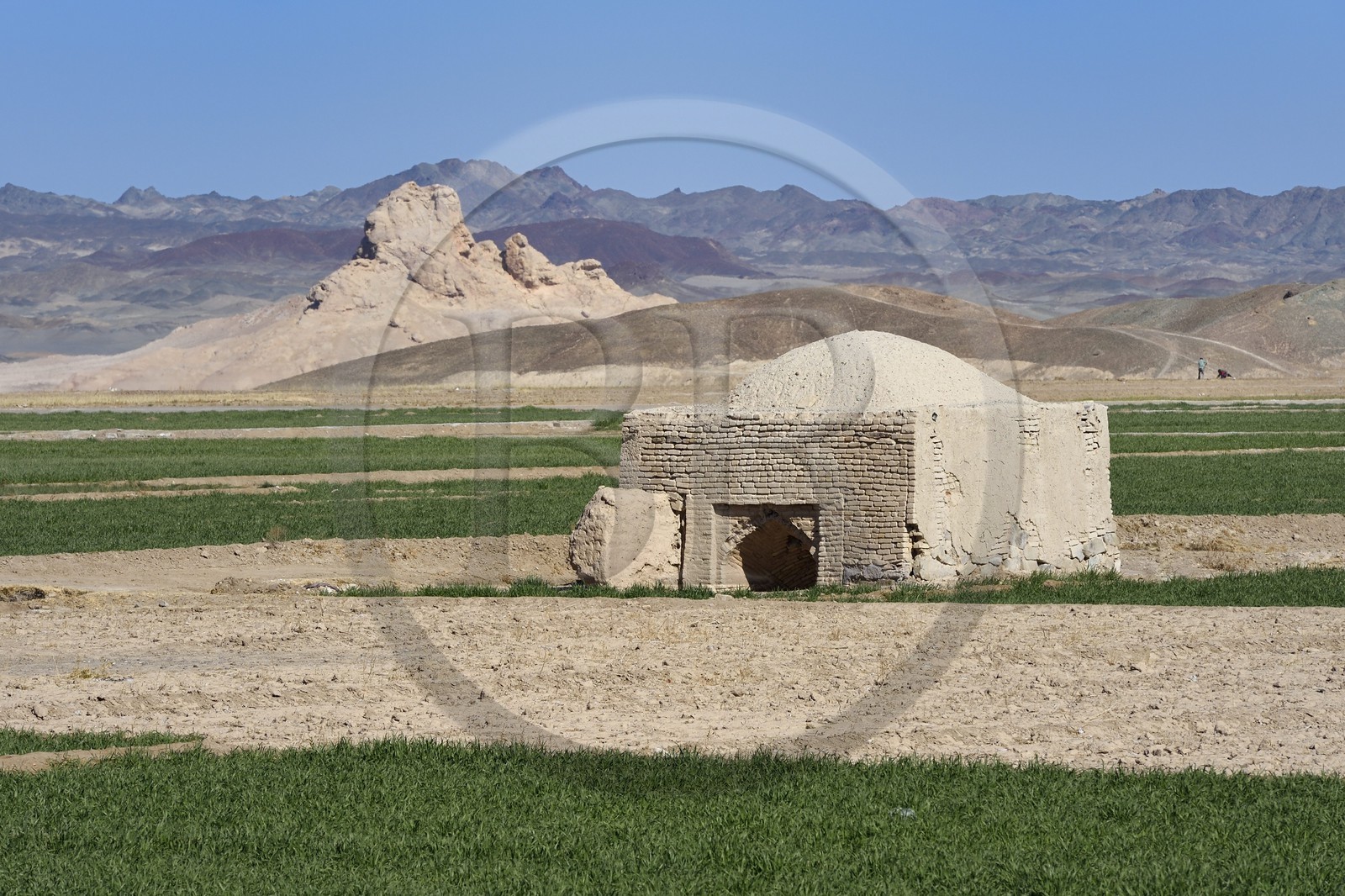Iran, Province d'Ispahan, désert du Dasht-e Kavir, Nain, abri et entrepot en briques de terre crue (adobe) pour les paysans travaillant dans les champs