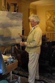 France, Manche, Cotentin, Granville, the Haute Ville (Upper town), the artist Philippe Beillet The Beherec in his studio rue Saint-Jean
