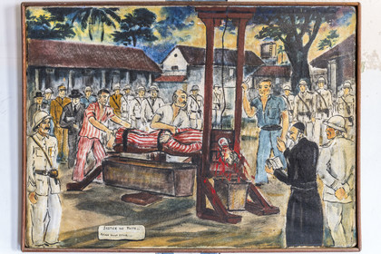 France, Guyane, Cayenne, musée départemental Alexandre-Franconie, peintures réalisées par un bagnard, Francis Lagrange dit Flag, condamné pour escroquerie et faux monnayage mais qui était aussi faussaire et artiste, elles retracent la vie (et le mort) au bagne