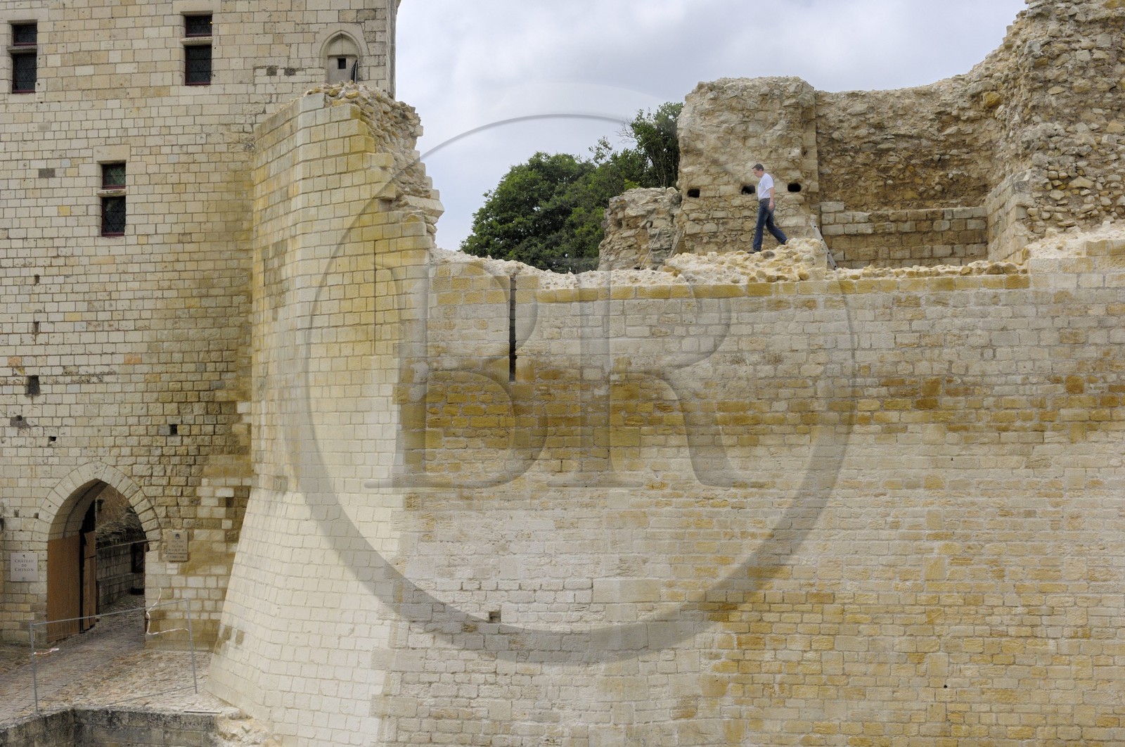 France, Indre et Loire (37), Vallée de la Loire classée Patrimoine Mondial de l' UNESCO, Chinon, le château, la Tour de l'Horloge et les remparts du château du milieu