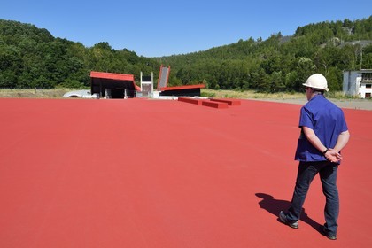 France, Moselle, Petite Rosselle, carreau Wendel museum, it comes in the form of a large open red book that symbolizes the history of the mine