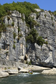 France, Ardeche, Ruoms, kayaks going down the Ardeche River in the Ruoms to Pradons Narrow Pass, cirque de Giens