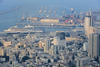 Israel, Haifa, downtown and the port seen from Mount Carmel