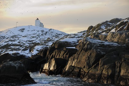 Norvège, Nordland, iles des Westeralen, région de Myre, le phare de l'ile aux oiseaux au large de Sto