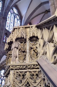 France, Bas Rhin, Strasbourg, old town listed as World Heritage by UNESCO, Notre Dame Cathedral, the pulpit of the great preacher Geiler of Kaysersberg by sculptor Hans Hammer in 1485