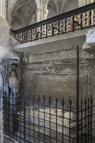 France, Bouches du Rhone, Tarascon, the royal collegiate church of Sainte-Marthe built in the 11th and 12th centuries, tomb of Jean de Cossa, seneschal of Provence and friend of King René, in the access to the crypt
