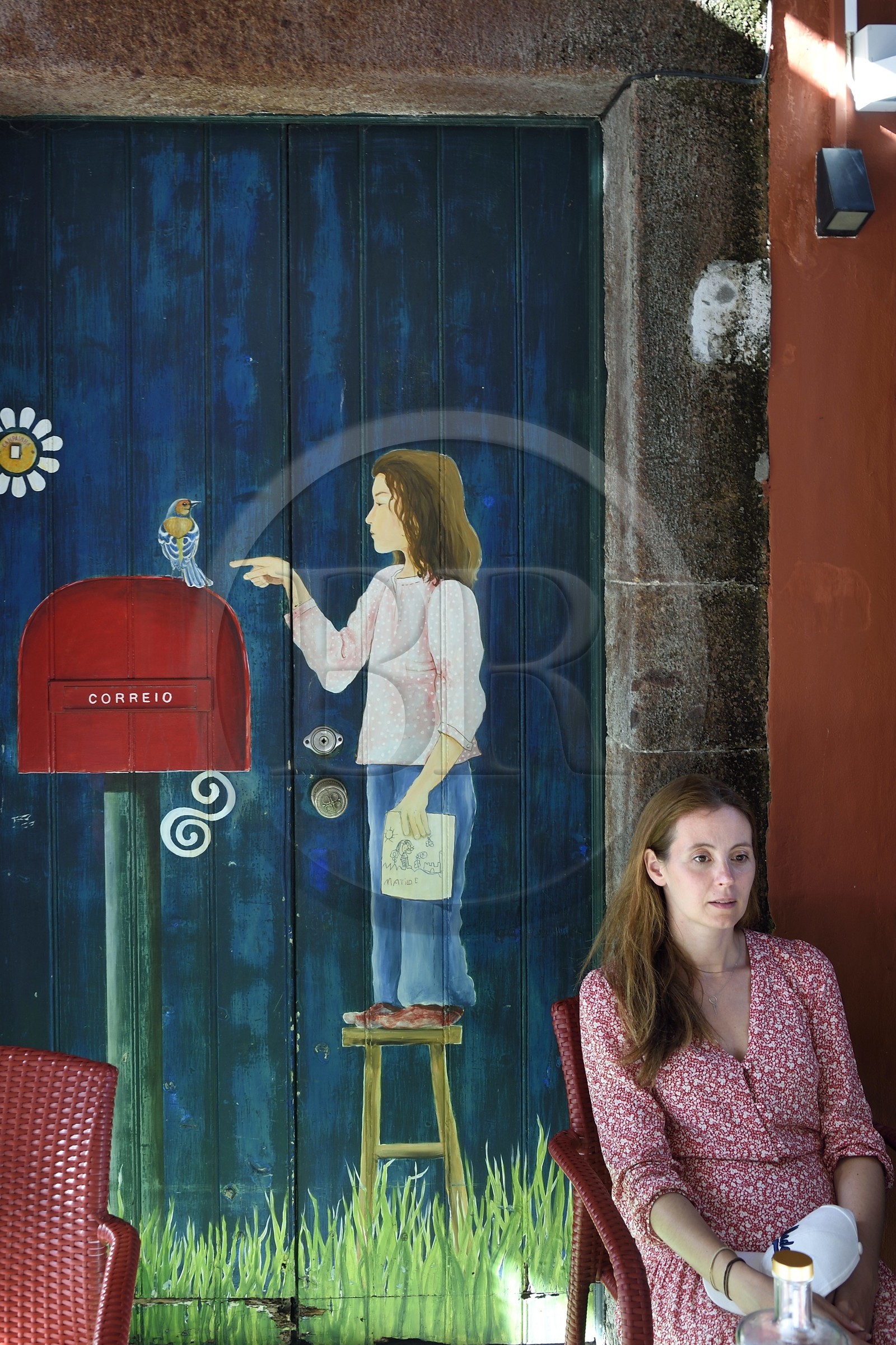 Portugal, Ile de Madère, Funchal, porte de maison peinte dans la rua Santa Maria