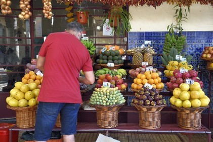 Portugal, Madeira Island, Funchal, the covered market Mercado dos Lavradores, fruit stall