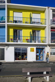 France, Charente-Maritime, Royan, the colorful Hotel Seakub with 1950s architecture