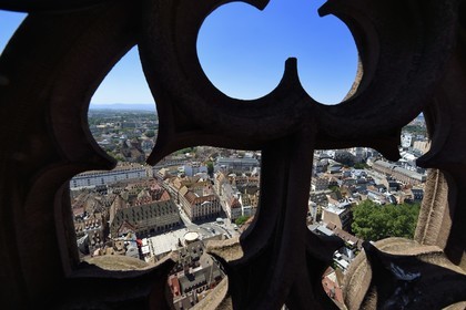France, Bas Rhin, Strasbourg, old town listed as World Heritage by UNESCO, the place Gutenberg seen from the top of Notre Dame Cathedral