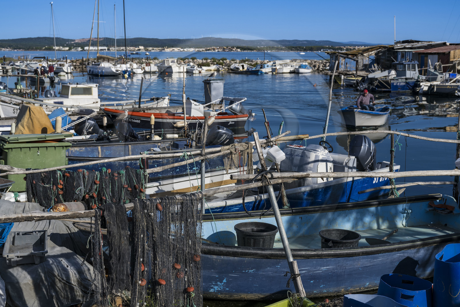 France, Hérault (34), Sète, quartier de la Pointe Courte, le petit port du quartier de pecheurs sur les rives de l'étang de Thau