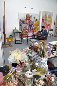 France, Paris, Saint Germain des Pres district, Ecole nationale superieure des Beaux-Arts (Fine Arts school), Chimay building in the former Hotel de Chimay, the 5th year student Enzo Certa in the Tim Eitel workshop