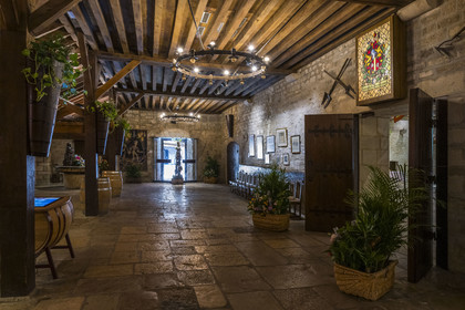 France, Cote d'Or, cultural Landscape of the climates of Burgundy listed as World Heritage by UNESCO, Route des Grands Crus (road of Vintage Wines), vineyard of the Côte de Nuits, Vougeot, the Chateau of Clos de Vougeot, the Grand Cellier and headquarters of the Brotherhood of the Knights of Tastevin (Confrerie des Chevaliers du Tastevin)