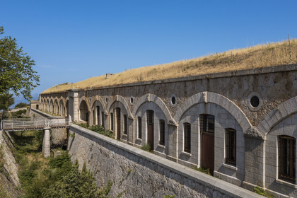 France, Alpes-Maritimes, Eze, Fort de la Revere in the Grande Corniche Forest Park and built between 1882 and 1885 (aerial view)