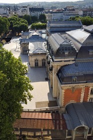 France, Allier (03), Vichy, Palais des Congrès (Congress Palace) and Opera in the Parc des Sources and the covered gallery of about 700 meters in the foreground