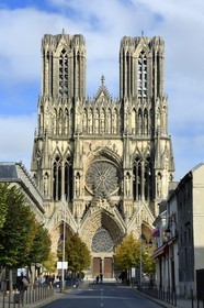 France, Marne, Reims, Notre-Dame de Reims cathedral, listed as World Heritage by UNESCO, the western facade and the square