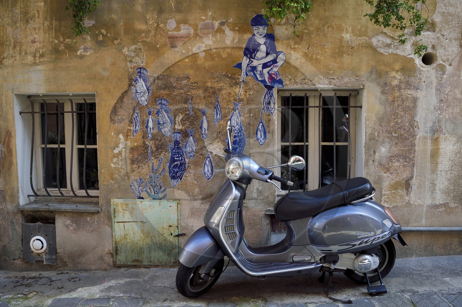 France, Alpes-Maritimes (06), Cannes, la vieille ville dans le quartier Le Suquet, street art d'Olivia Paroldi rue Coste Corail