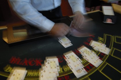 Italy, cruise aboard the Silvershadow ship of the company Silversea, the casino, black jack table