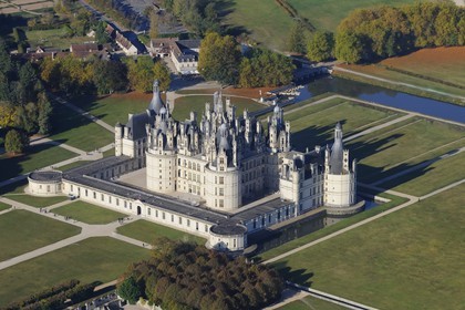 France, Loir et Cher, Loire Valley listed as World Heritage by UNESCO, Chateau de Chambord (aerial view)