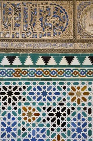 Spain, Andalusia, Seville, the Alcazar of Seville (Reales Alcazares de Sevilla), listed as World Heritage by UNESCO, zelliges of the Courtyard of the Maidens (Patio de las Doncellas)