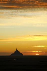 France, Manche, Bay of Mont Saint Michel, listed as World Heritage by UNESCO, Mont Saint Michel at sunset