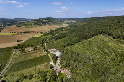 France, Cote d'Or, vineyard of the Hautes Côtes de Nuits, Villars Fontaine, Domaine de Montmain (aerial view)