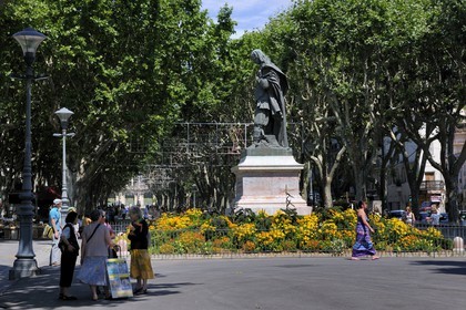 France, Herault, Beziers, Paul Riquet avenue and the statue of the creator of the Canal du Midi Pierre-Paul Riquet