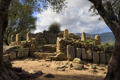 France, Corse du Sud, prehistoric site of Filitosa, menhirs statues around the oppidum